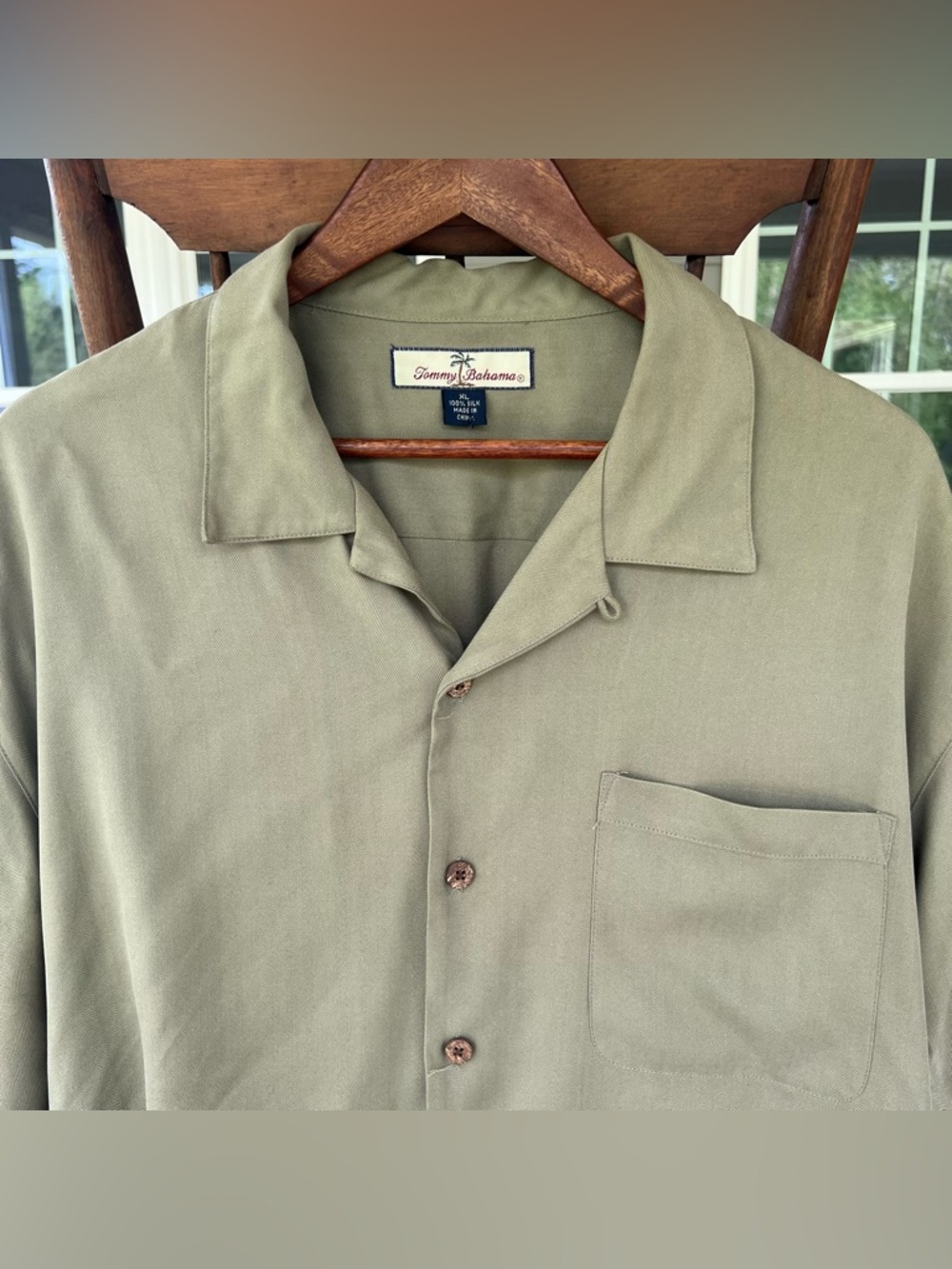 Tommy Bahama 100% Silk Men’s Short Sleeve Shirt Olive Green Size XL - Picture 2 of 14
